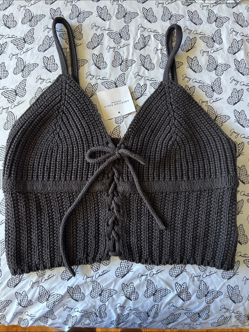 American Eagle Outfitters Crochet Lace-Up Crop Top